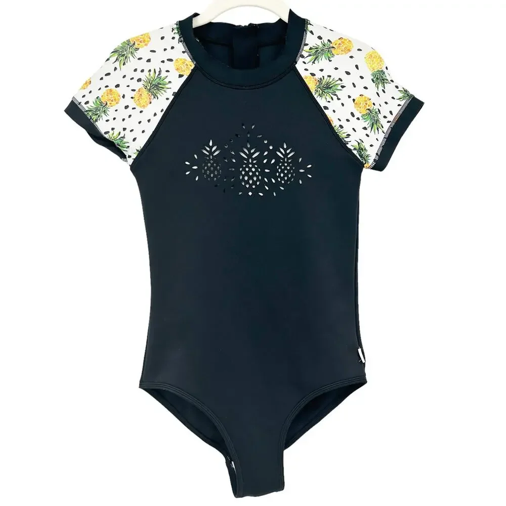 Seafolly Girls Pineapple Daze Scuba Surf One Piece Swimsuit Size 14‎ Black